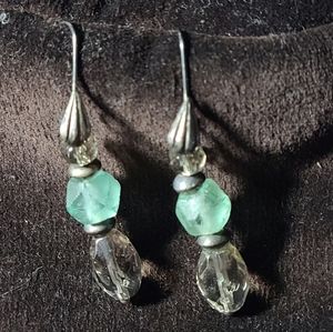 Beachy glass bead and silver drop earrings